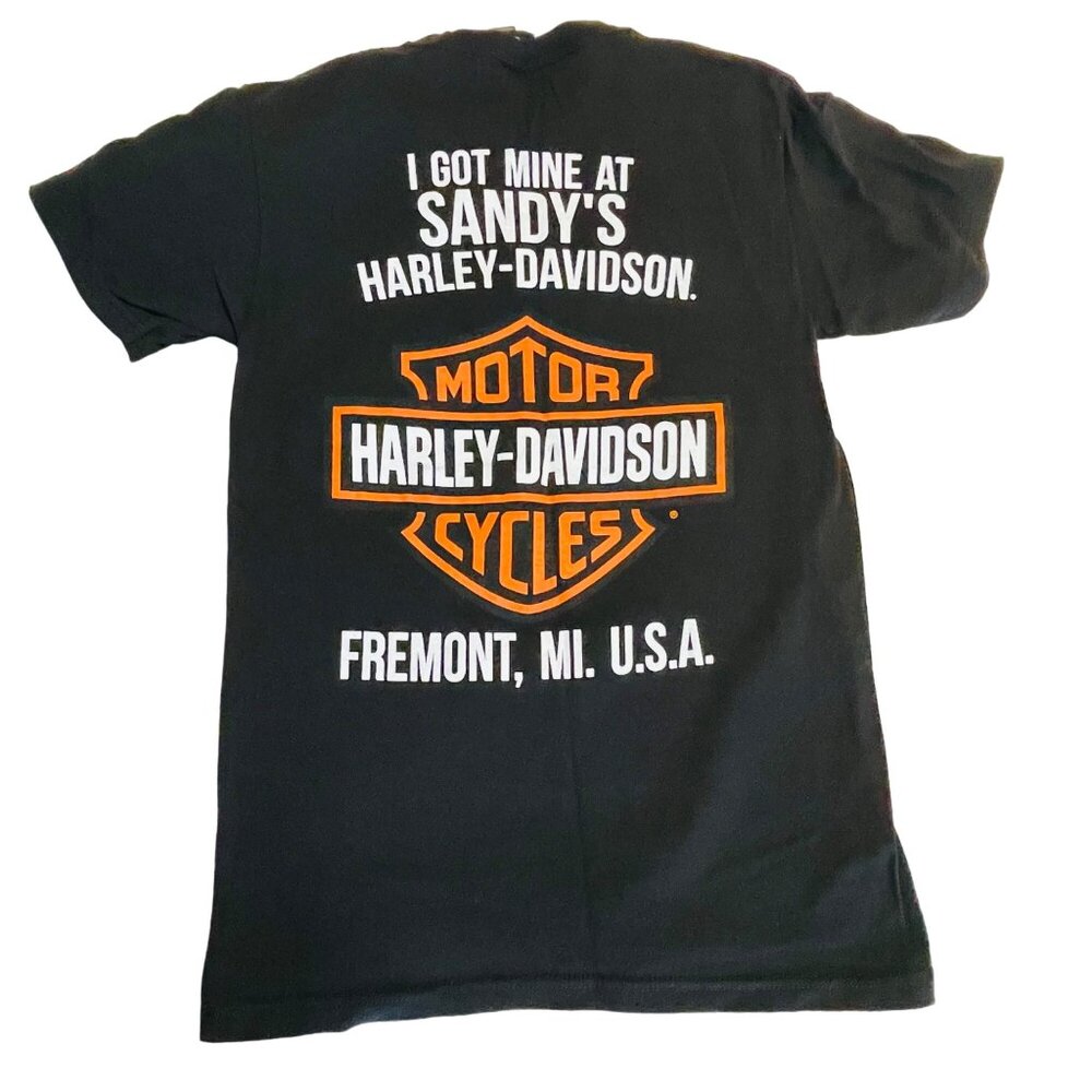 Harley Davidson Factory Customs T-Shirt Small Cotton Black & Orange Fremont MI